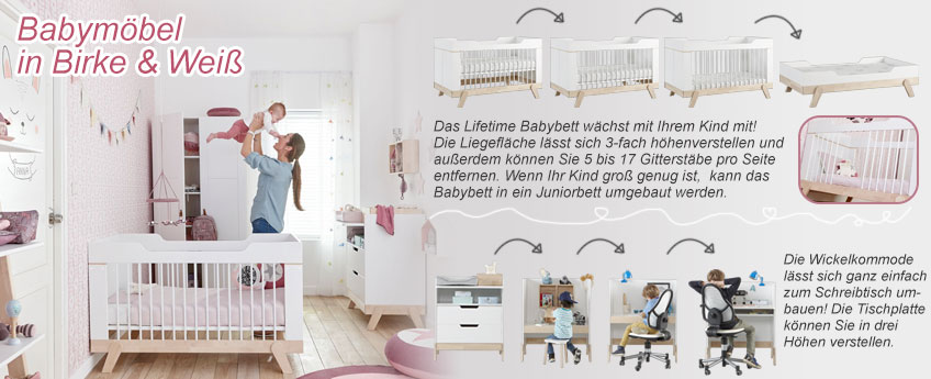 Lifetime Kidsrooms Baby und Junior Babybett, Juniorbett, Wickelkommode